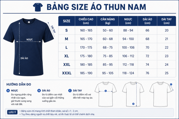 Tư vấn chọn size áo đồng phục chuẩn 2021 2 size ao thun nam