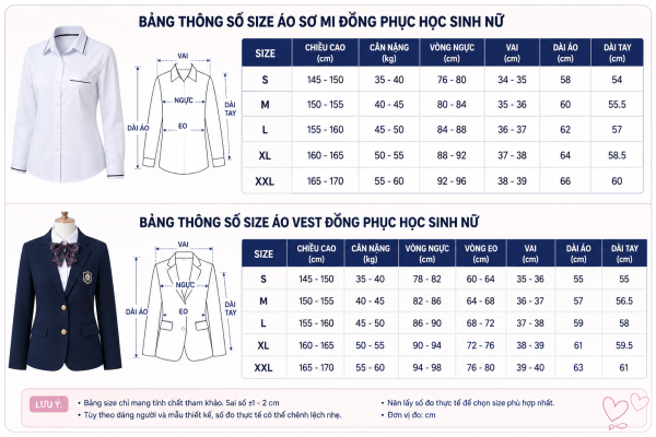 Tư vấn chọn size áo đồng phục chuẩn 2021 1 thong so ao dong phuc hoc sinh nu